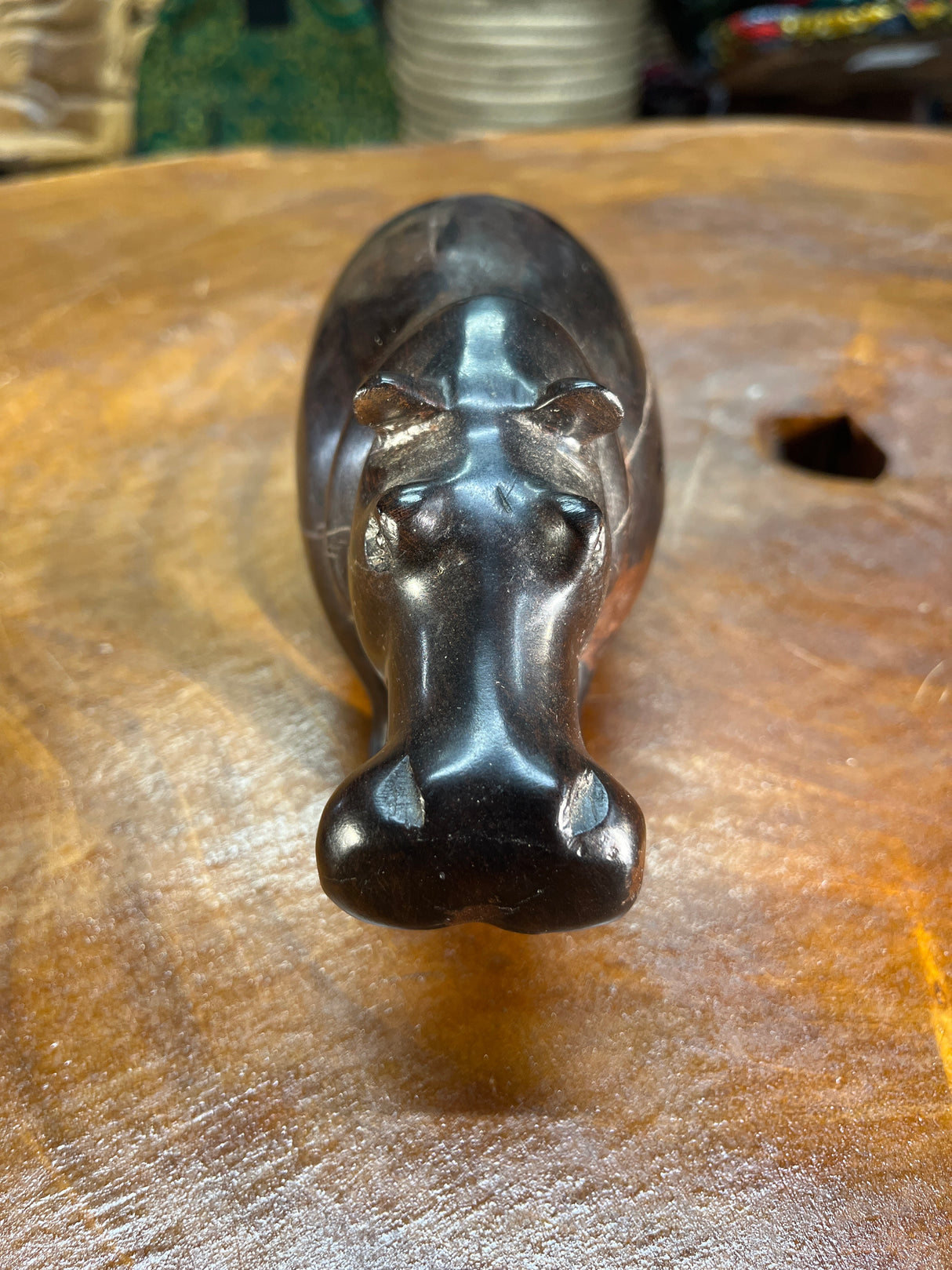Small Hand Carved Ebony Wooden Hippo - Mouth Closed