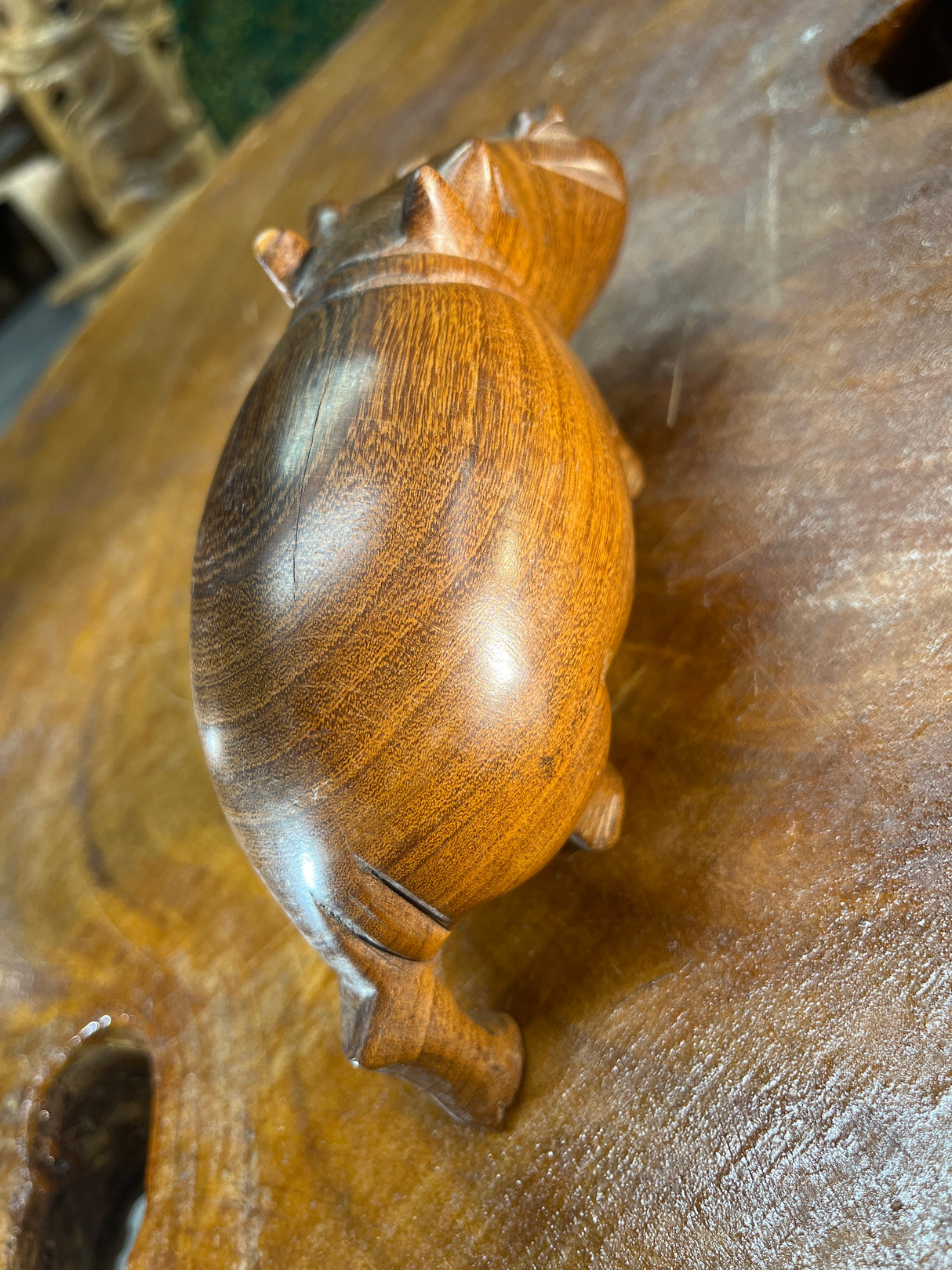 Small Hand Carved Wooden Hippo - Mouth Closed