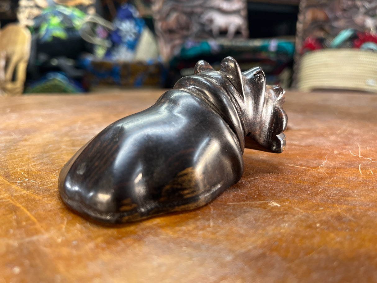 Hand Carved Ebony Wood Floating Hippo Bottle Opener
