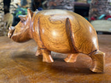 Small Hand Carved Light Brown Grained Wood Hippo - Mouth Closed