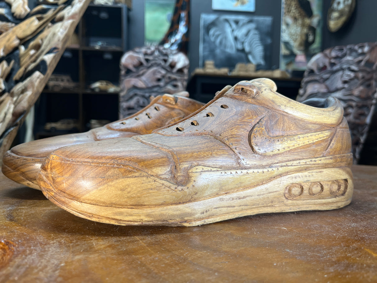 Pair of Nike Air Max 1 Hand Carved Mahogany Display Piece
