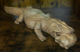 Hand Carved Mahogany Komodo Eating Prey
