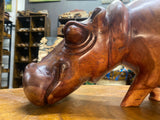 Big Reddish Colour Hand Carved Wooden Hippo - Mouth Closed (Heavy Piece)