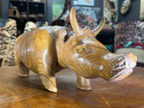 Hand Carved Wooden Beautifully Grained Heifer Cow With Horns