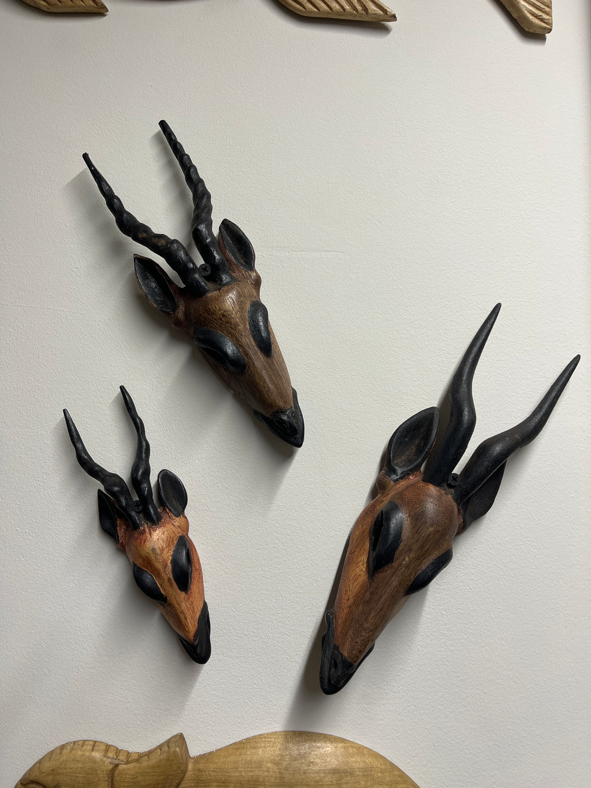 Set of Three Hand Carved Antelope Head Masks
