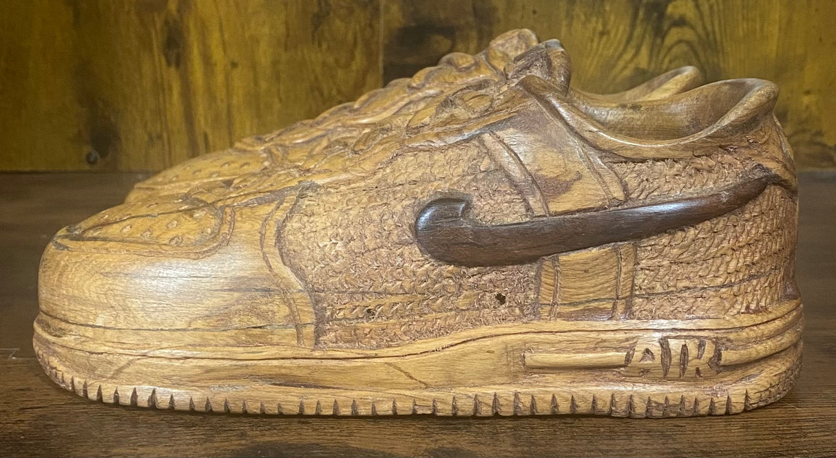 Pair of Nike Air Force One Low V1.1 Hand Carved Mahogany Display Piece