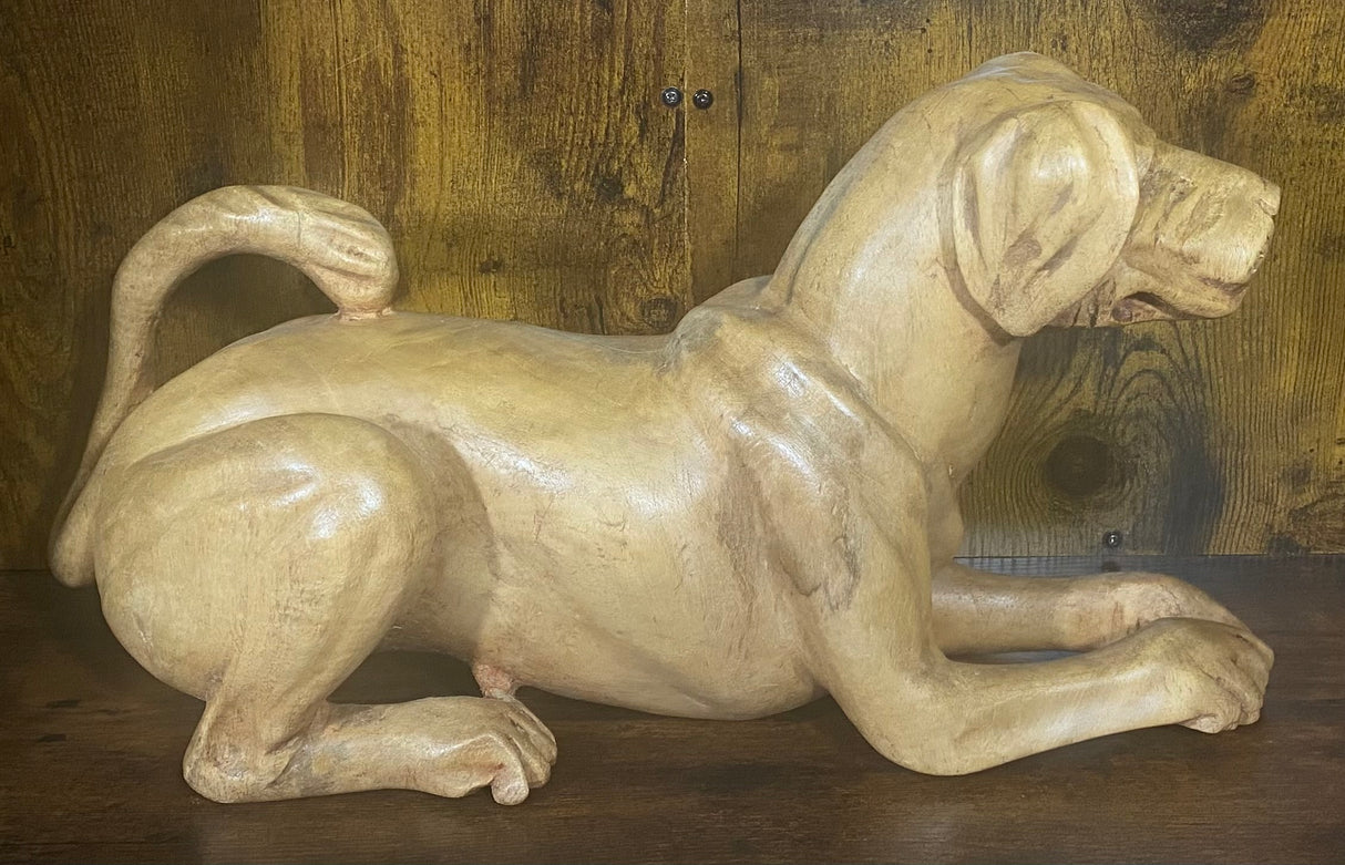 Hand Carved Mahogany Resting Dog