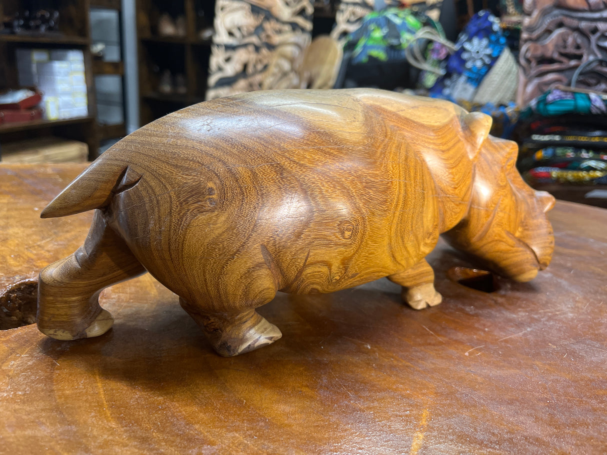 Hand Carved Wooden Hippo