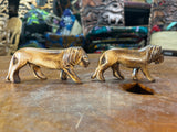 Set of Two Handmade Wooden Burnt Lions