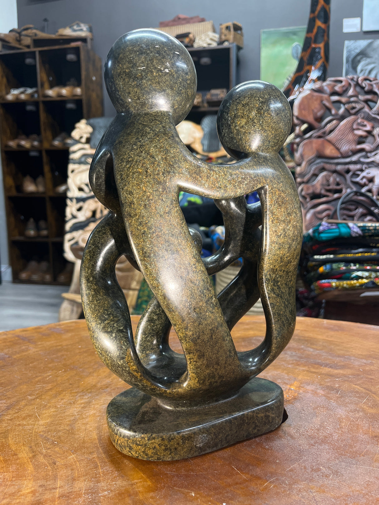 Hand Carved Stunning Green Stone Abstract Sculpture - Parents and Three Children
