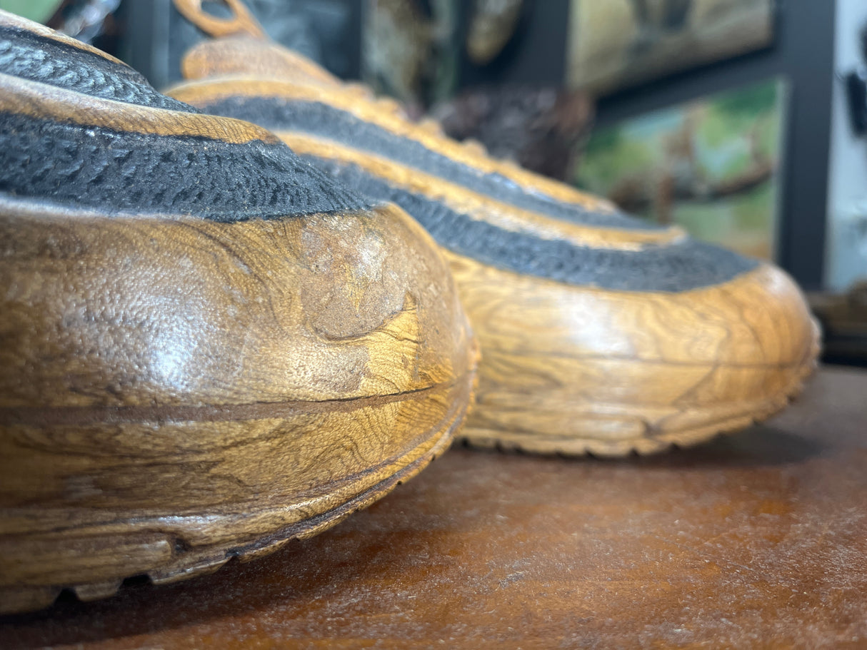Pair of Nike Air Max 97 V1.2 Hand Carved Painted Mahogany Display Piece