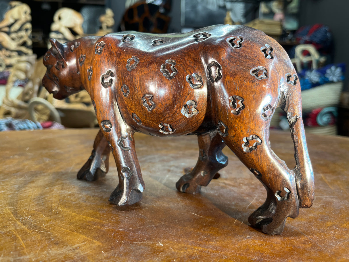 Hand Carved Ebony Wood Mother and Baby Leopard