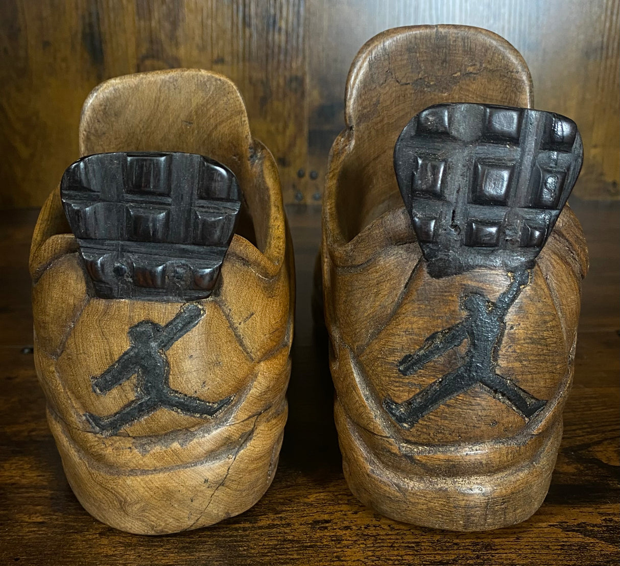 Pair of Jordan 4 V3.1 Hand Carved Mahogany Display Piece