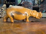 Hand Carved Light Brown Wooden Hippo - Mouth Closed