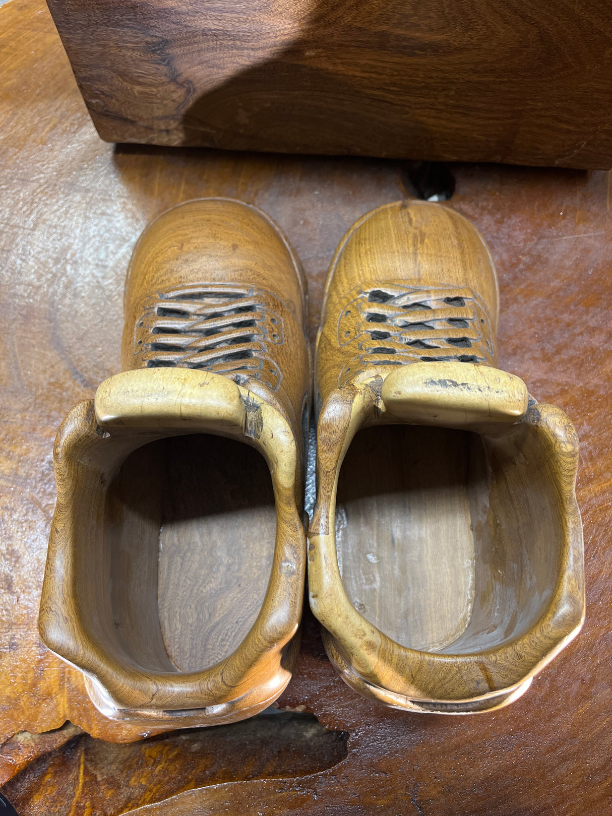 Pair of Jordan 5 V3.1 Hand Carved Mahogany Display Piece with Wooden Box