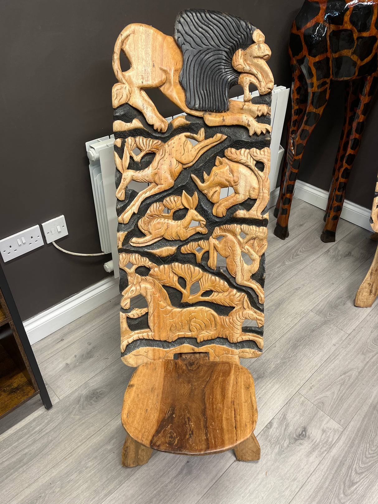 Large Functional Hand Carved Malawian Animal Story Chair