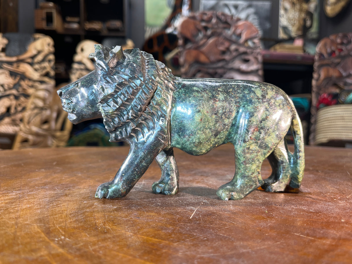 Hand Carved Green Stone Lion