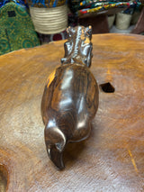 Hand Carved Wooden Hippo - Mouth Open No Teeth