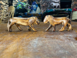 Set of Two Handmade Wooden Burnt Lions