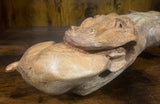 Hand Carved Mahogany Komodo Eating Prey
