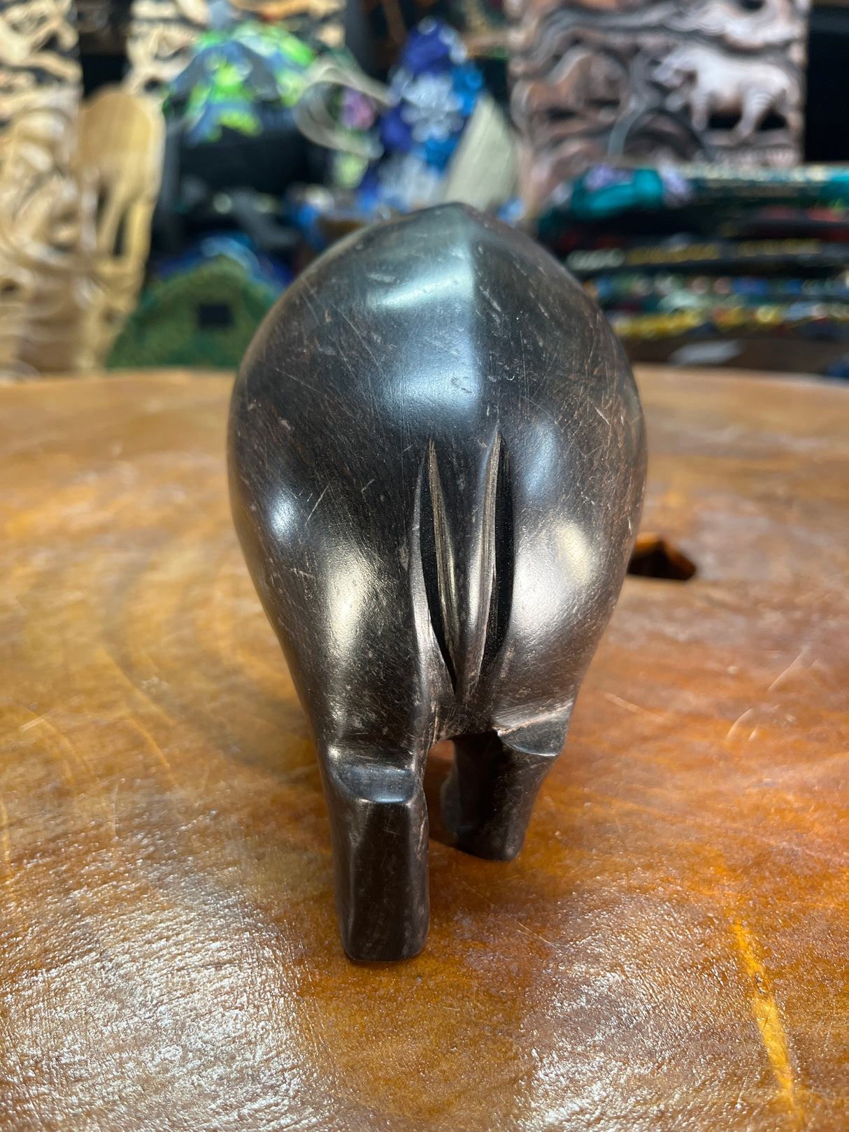 Hand Carved Ebony Wooden Hippo - Mouth Closed