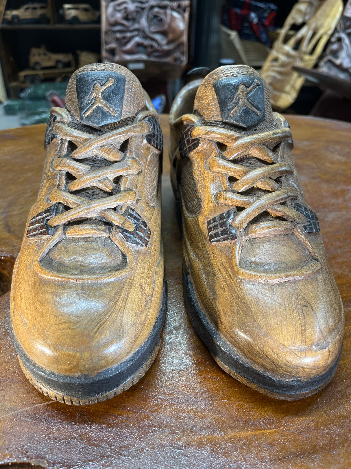Pair of Jordan 4 V1.1 Hand Carved Mahogany Display Piece