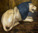 Hand Carved Resting Lion with a Warning Growl