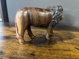 Small Hand Carved Wooden Lion Fresh Faced with An Intricate Mane