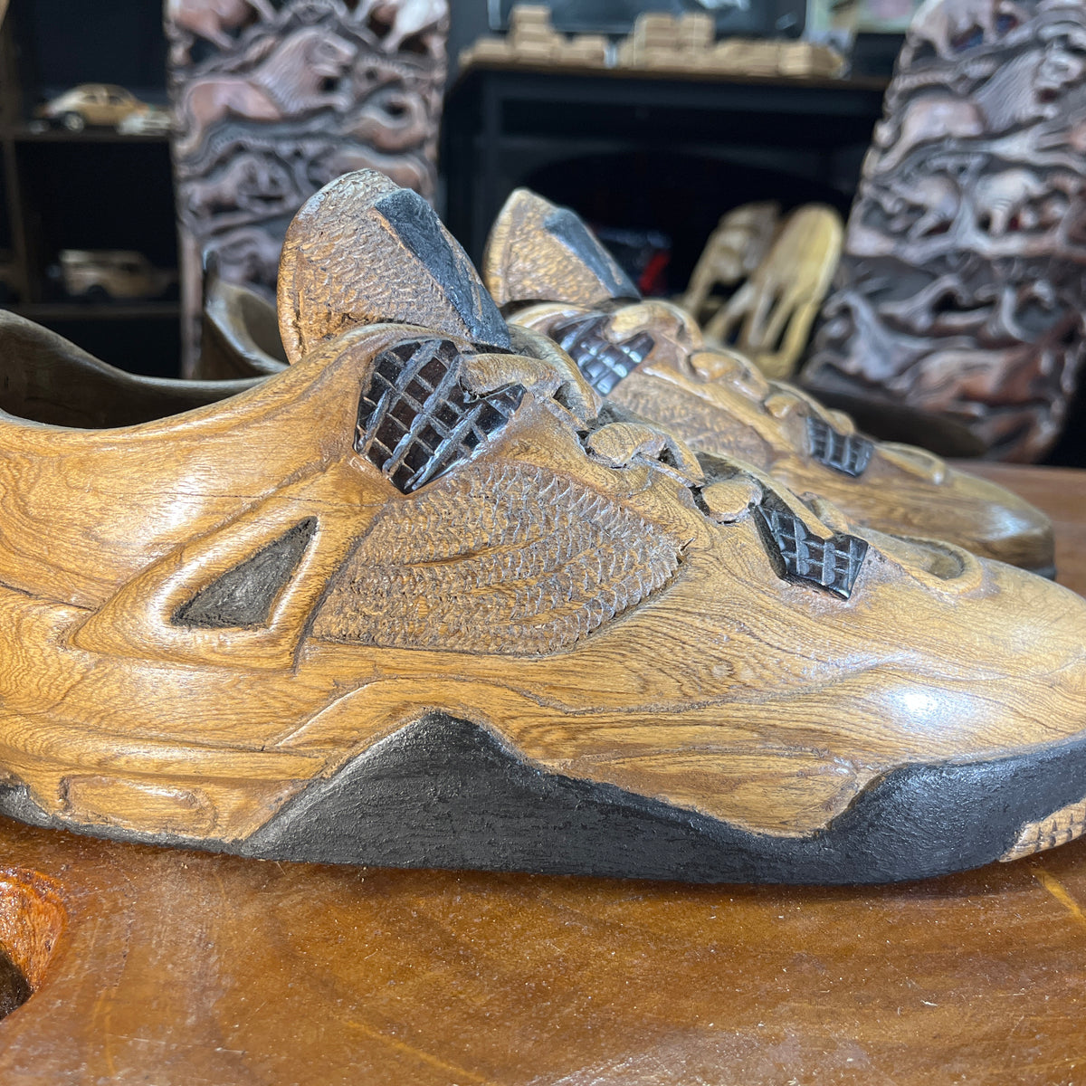 Pair of Jordan 4 V1.1 Hand Carved Mahogany Display Piece – Africas Finest