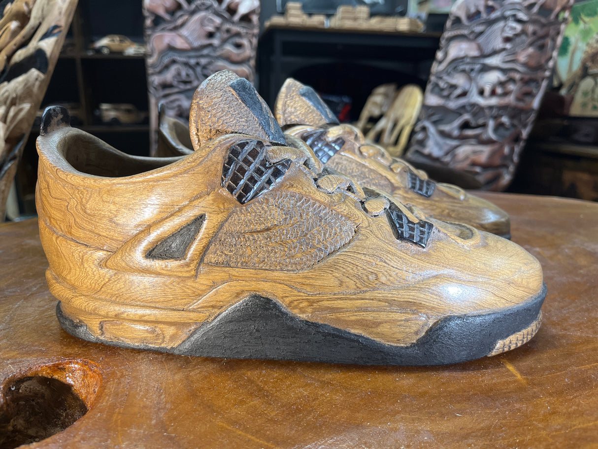 Pair of Jordan 4 V1.1 Hand Carved Mahogany Display Piece