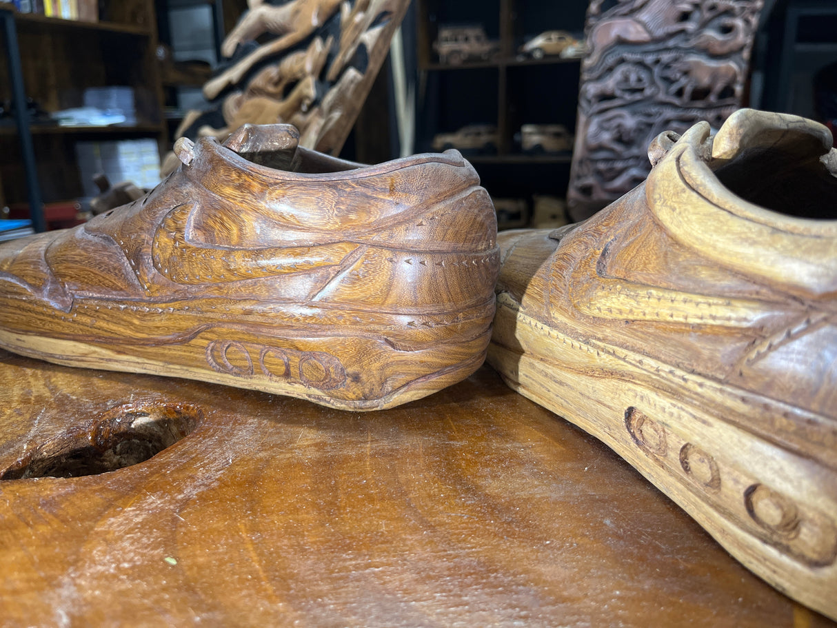 Pair of Nike Air Max 1 Hand Carved Mahogany Display Piece