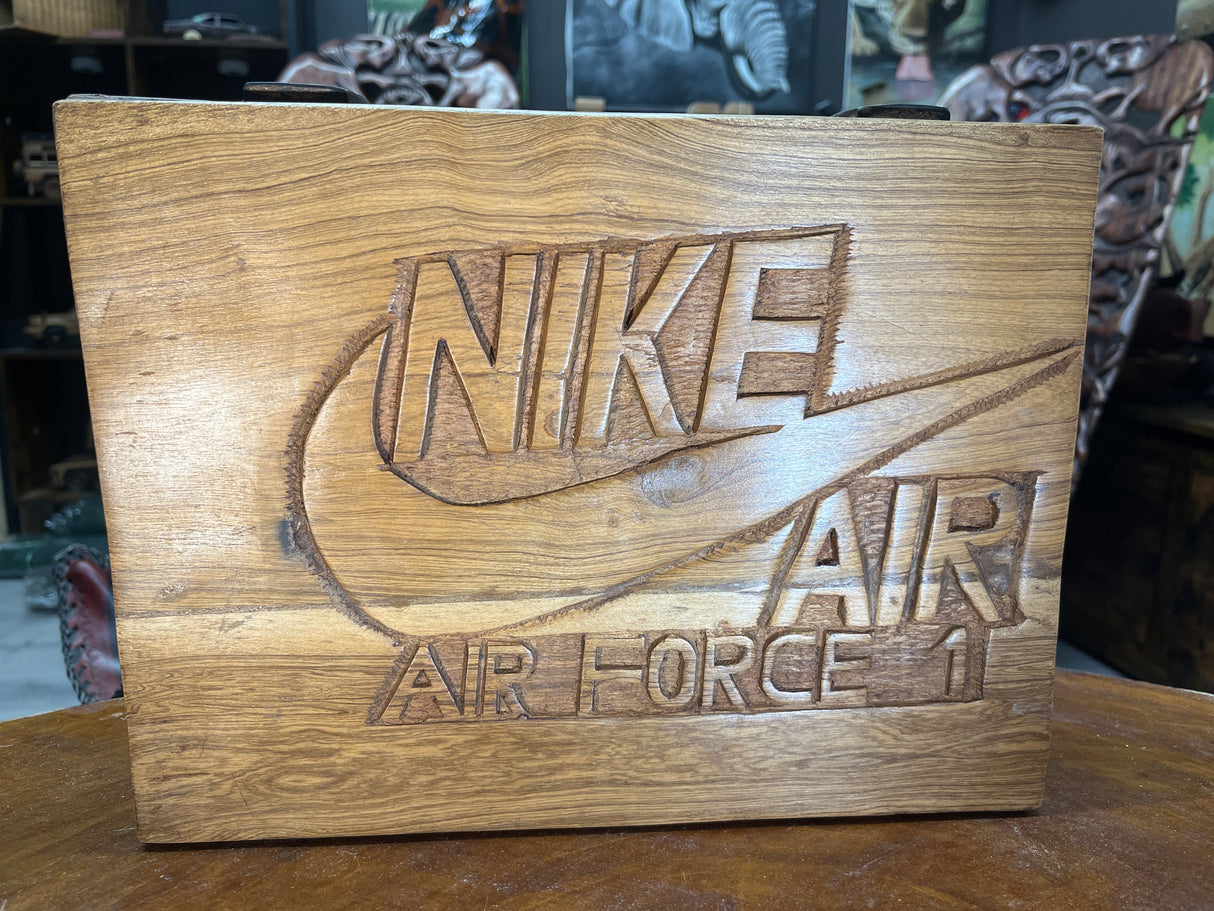 Pair of Nike Air Force One Low with Wooden Box V1.1 Hand Carved Mahogany Display Piece