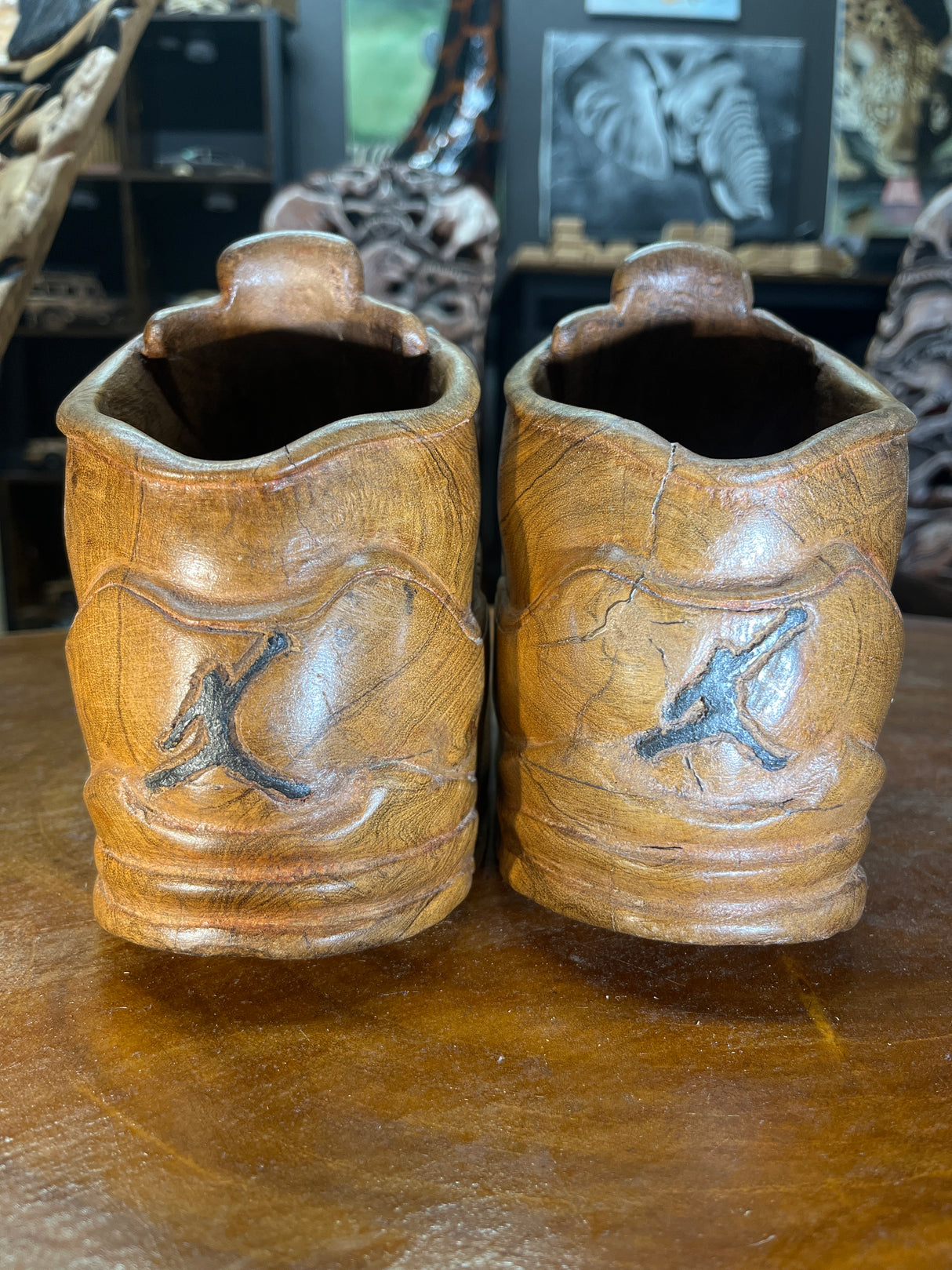 Pair of Jordan 5 V1.1 Hand Carved Mahogany Display Piece