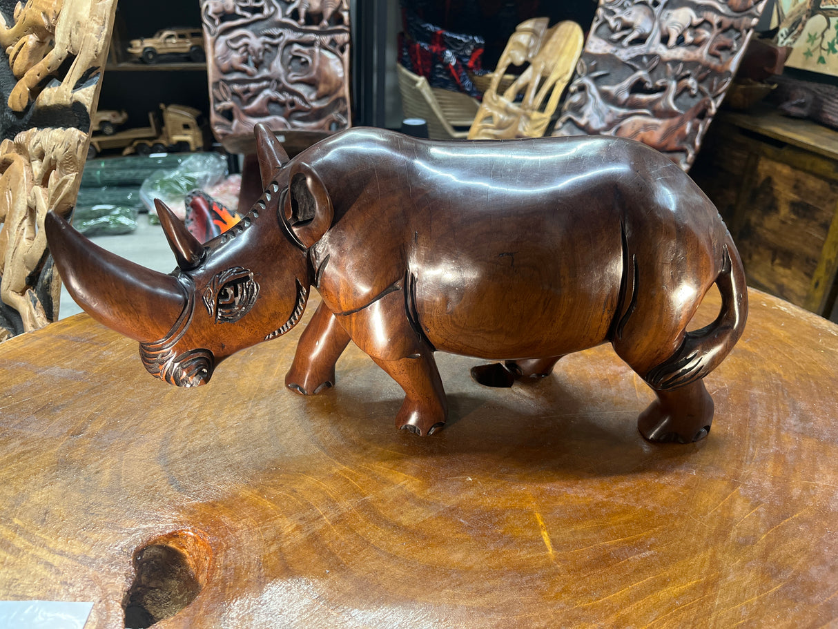 Hand carved Wooden Standing Rhino Curio (Big and Strong Look)