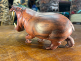 Small Hand Carved Reddish Wood Hippo - Mouth Open With Teeth