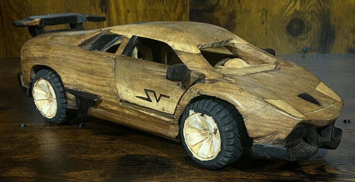 Hand Carved Mahogany Lamborghini Display Piece