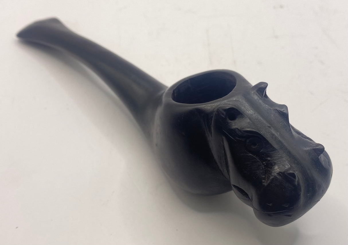 Hand Carved Ebony Hippo Smoking Pipe