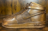 Pair of Nike Air Force One High V2.1 Hand Carved Mahogany Display Piece