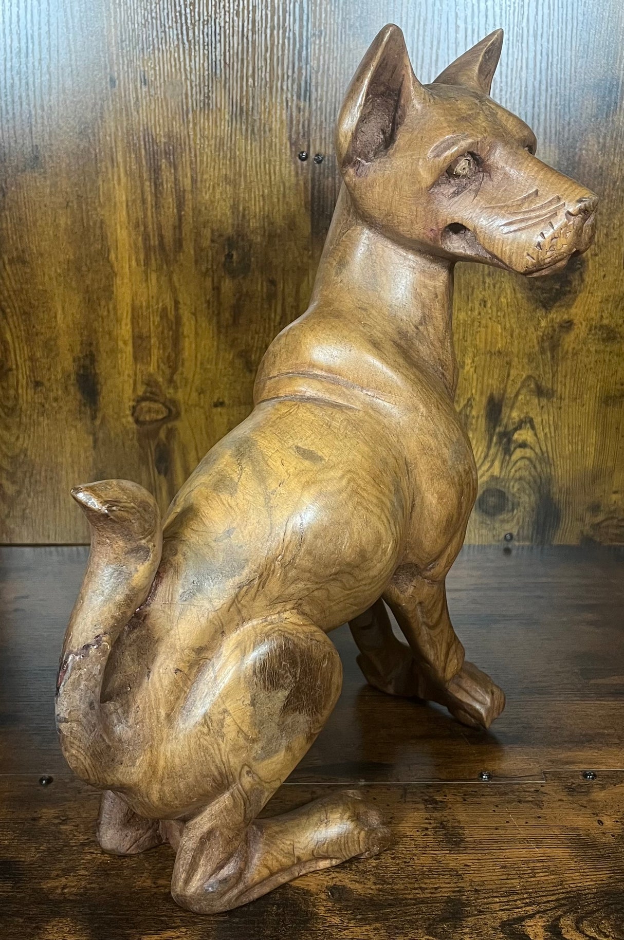 Hand Carved Mahogany Head Side Turned Dog