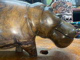 Hand Carved Wooden Smiling Hippo - Mouth Closed