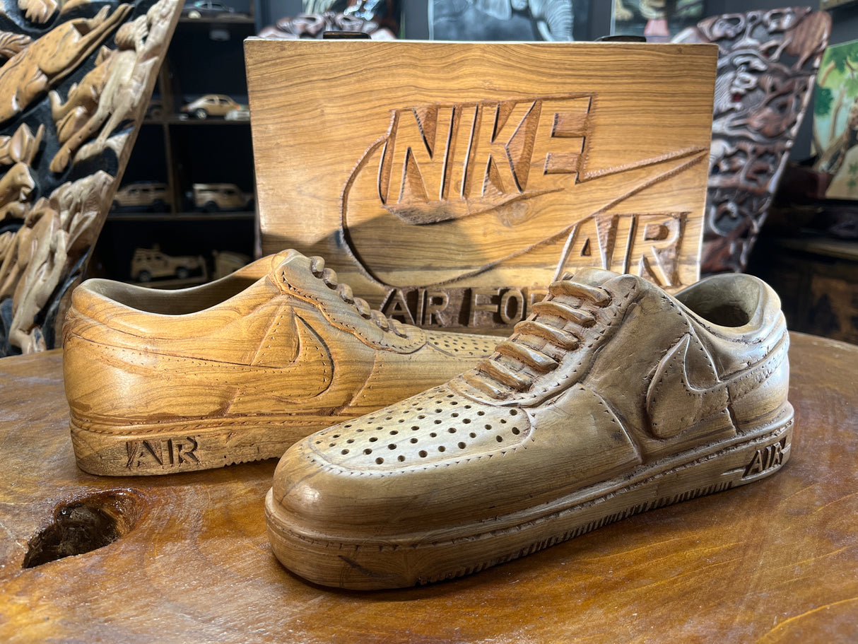 Pair of Nike Air Force One Low with Wooden Box V1.1 Hand Carved Mahogany Display Piece