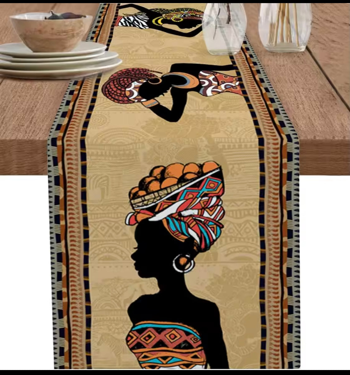African Themed Linen Table Runner - 200 x 33cm