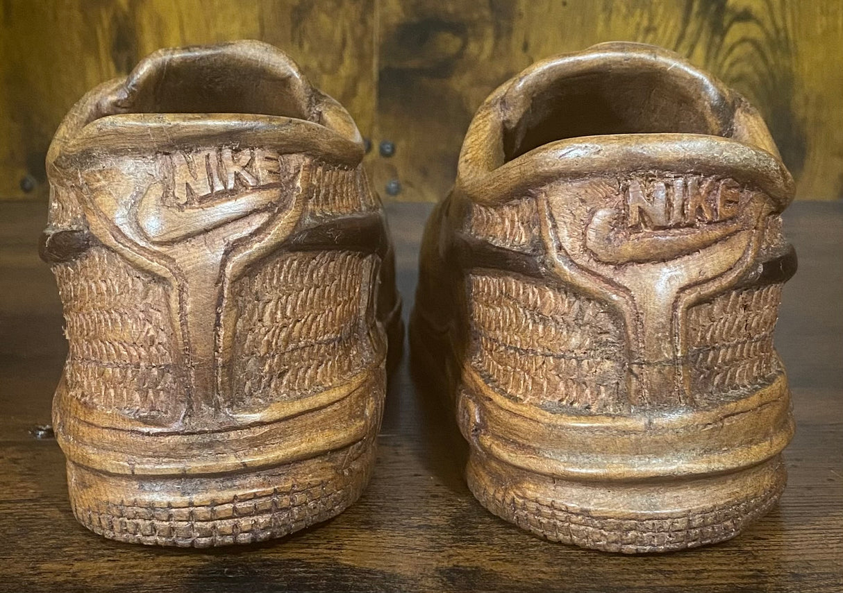 Pair of Nike Air Force One Low V1.1 Hand Carved Mahogany Display Piece