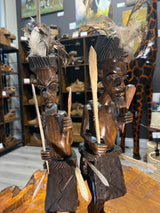Pair of African Tribal Warriors Hand Carved in Wood