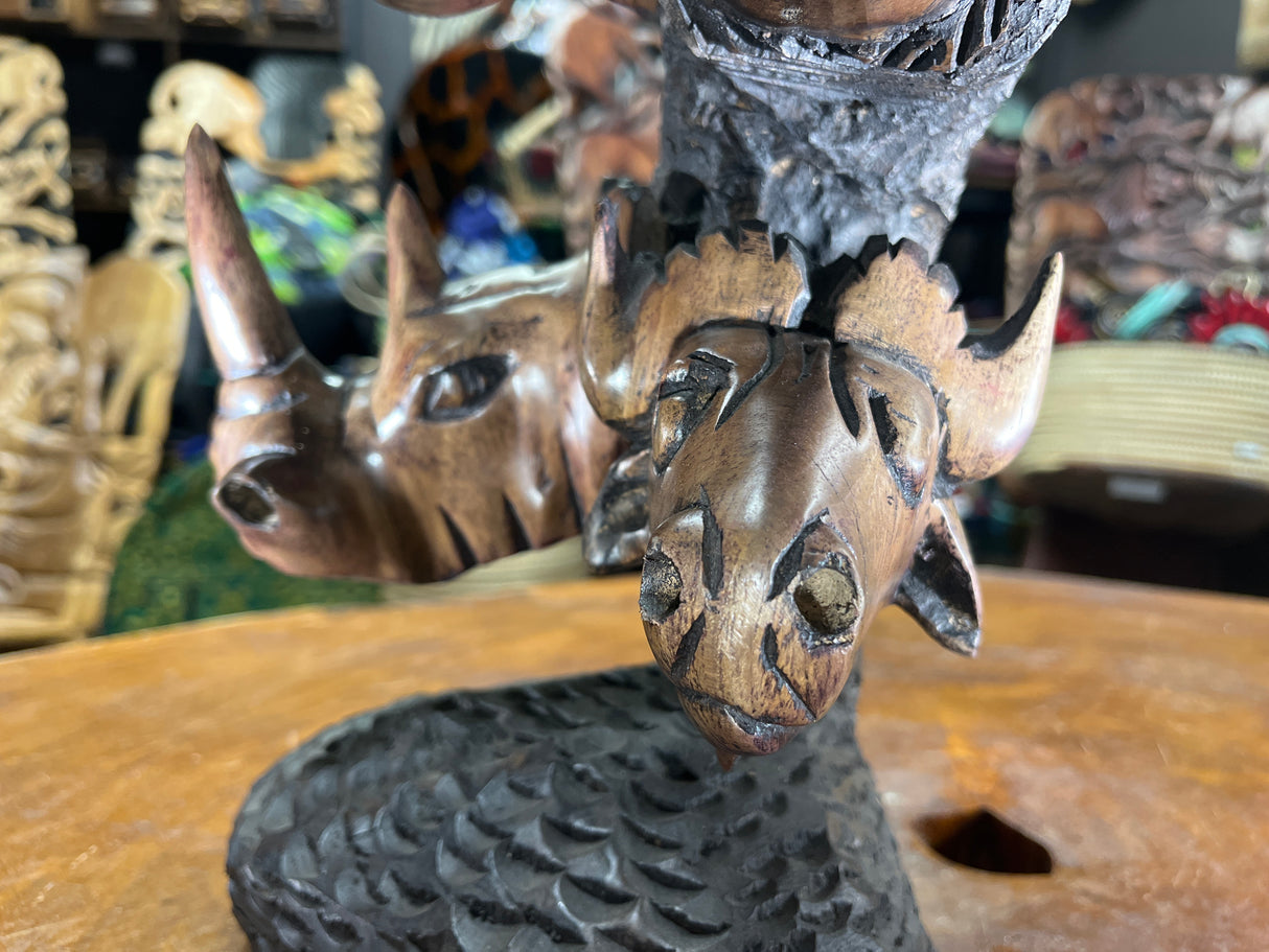 Hand Carved ‘Big 5’ On a Tree Trunk Ornament - Elephant, Leopard, Lion, Rhino, Buffalo