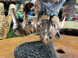 Hand Carved ‘Big 5’ On a Tree Trunk Ornament - Elephant, Leopard, Lion, Rhino, Buffalo