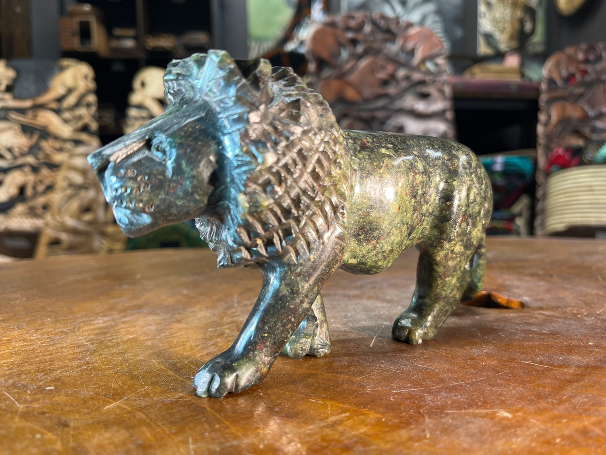 Hand Carved Green Stone Lion