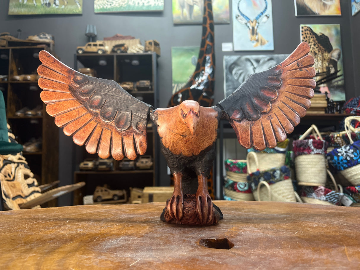 Bold and Stunning Eagle with Spread Wings (3 Piece) Wooden Mantle Top Centre Piece