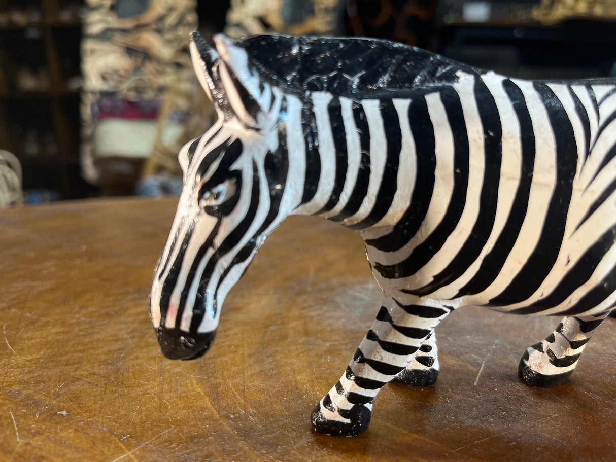 Hand Carved Wooden Painted Striped Zebra