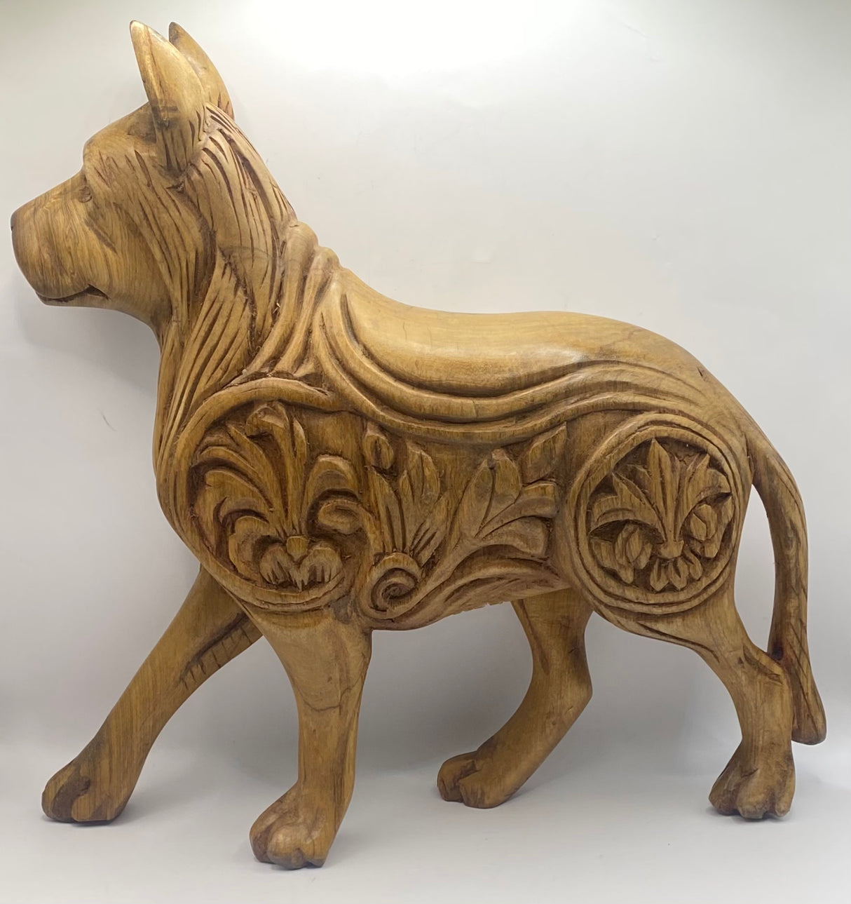 Mahogany Hand Carved Intricate Patterned Dog